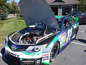 Denny Hamlin Toyota with hood open