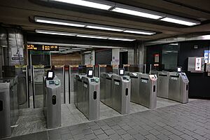 Fare gates with contactless readers Harvard Station
