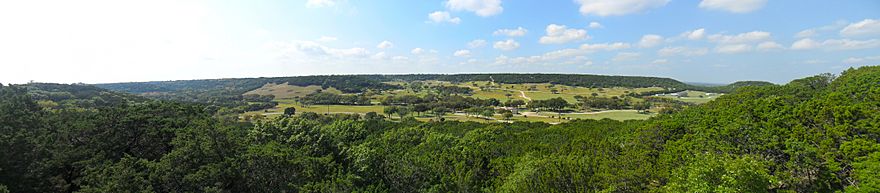 Panorama of Fossil Rim Wildlife Center, taken from The Overlook Cafe balcony.