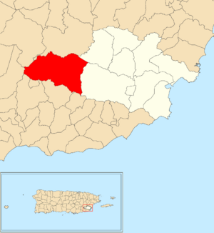 Location of Guayabota within the municipality of Yabucoa shown in red