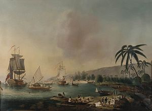 John Cleveley the Younger, HMS Resolution and Discovery in Tahiti