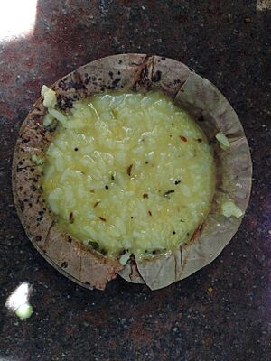 Khichdi Prasadam in Donna (Iskcon Bangalore)