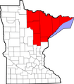 Map of Minnesota highlighting Iron Range