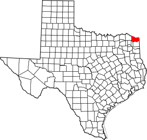 Map of Texas highlighting Bowie County