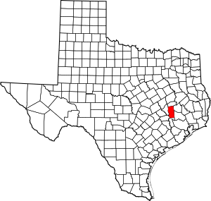 Map of Texas highlighting Grimes County