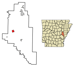 Location of Clarendon in Monroe County, Arkansas.