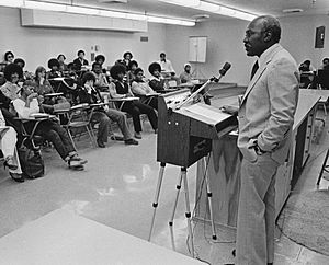 Nate Holden speaks at West Los Angeles College, 1978
