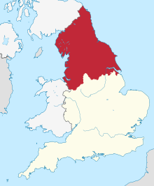 The three current Northern England government regions shown within England, without regional boundaries. Other cultural definitions of the North vary and have changed over time.