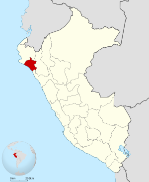 Location of the department of Lambayeque in Peru