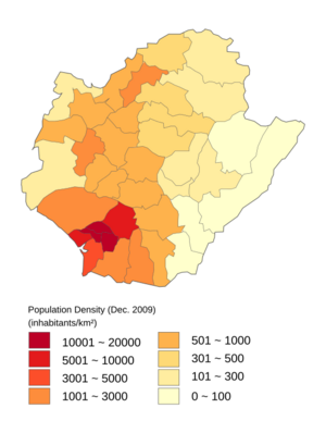 Population density map of Tainan (Dec 2009)