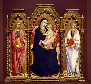 Sano di Pietro - Madonna and Child with Saints James Major and John the Evangelist, altarpiece - Google Art Project