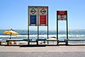 Signs warning of shark attacks at Boa Viagem Beach in Recife, Brazil