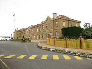 The two story Soldiers' Barracks at Anglesea Barracks. This building was built between 1847 and 1848.