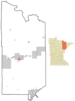Location of the city of Leonidaswithin Saint Louis County, Minnesota