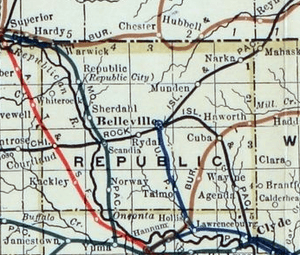 Stouffer's Railroad Map of Kansas 1915-1918 Republic County