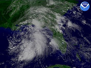 Satellite image of tropical storm.