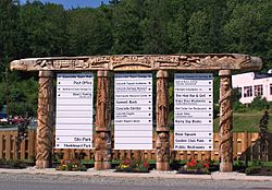Concrete's town welcome sign, which was chainsaw-carved from cedar logs