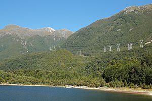 220kV power lines from Manapouri power station across Lake Manapouri and over the mountains