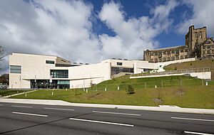 A view of Bangor Pontio Arts and Innovation Centre in a Sunny Day