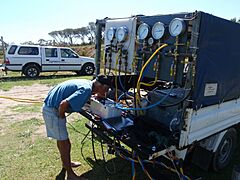 Air panels and comms box at a surface supplied diver training operation P3118538