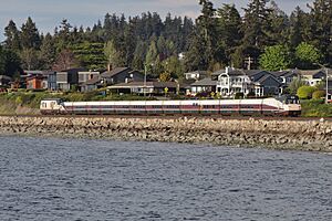 Amtrak Cascades Talgo trainset near Brackett's Landing in Edmonds, WA
