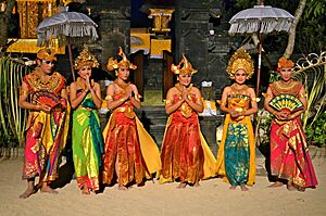 Balinese Hindus dressed for traditional dance Indonesia