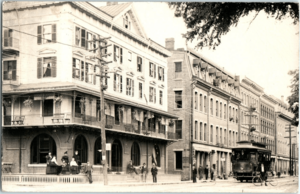 Beardsley Hotel with streetcar - postcard