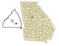 Location in Butts County and the state of Georgia