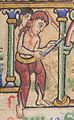 Detail of historiated 'KL' letters of a man with a thresher, Psalter (the 'Shaftesbury Psalter') with calendar and prayers, England