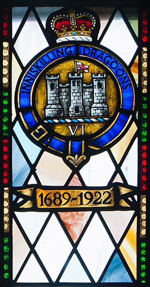 Enniskillen Cathedral of St. Macartin North Aisle Royal Inniskilling Dragoons Window Detail Insigna 1689-1922 2012 09 17