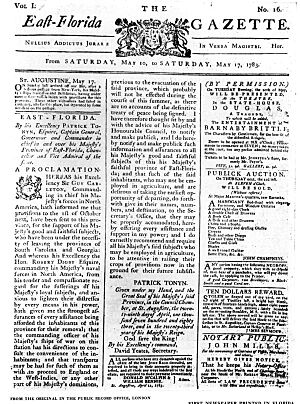 Front page of East Florida Gazette Vol. 1 (no.16)