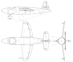Heinkel He 176 3-view line drawing