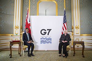 Janet Yellen and Rishi Sunak at 2021 G7 Finance Minister Meeting