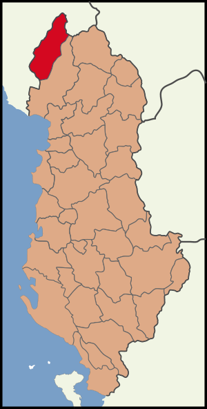 Map showing Malësi e Madhe District within Albania