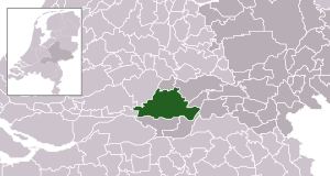 Highlighted position of West Betuwe in a municipal map of Gelderland