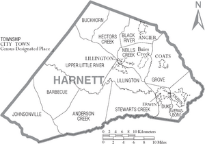 Map of Harnett County North Carolina With Municipal and Township Labels