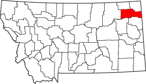 Map of Montana highlighting Roosevelt County