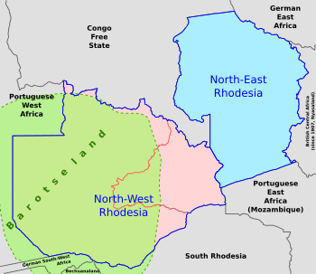 south-central Africa, 1899–1911; North-Western Rhodesia is shaded red.