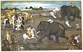 Prince Awrangzeb (Aurangzeb) facing a maddened elephant named Sudhakar (7 June 1633)