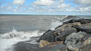 Rock jetty at the north entrance to the Keweenaw Waterway