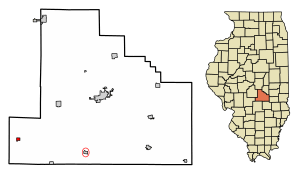 Location of Oconee in Shelby County, Illinois.