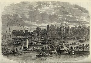 The Female Blondin crossing the Thames from Battersea to Cremorne on a tightrope - ILN 1858
