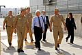 US Navy 100408-N-4437G-217 Senator Joe Lieberman, center, speaks with Rear Adm. Michael E. McLaughlin, left, and Capt. Marc W. Denno during a tour of SUBASE New London