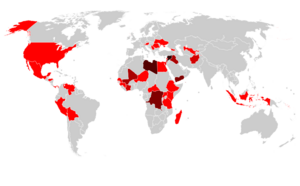 World Heritage in Danger. Map of countries