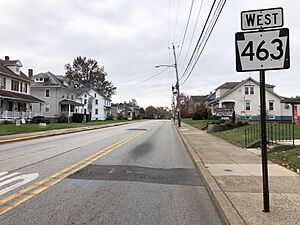 2022-10-31 10 27 32 View west along Pennsylvania State Route 463 (Broad Street) just west of Main Street in Hatfield, Montgomery County, Pennsylvania