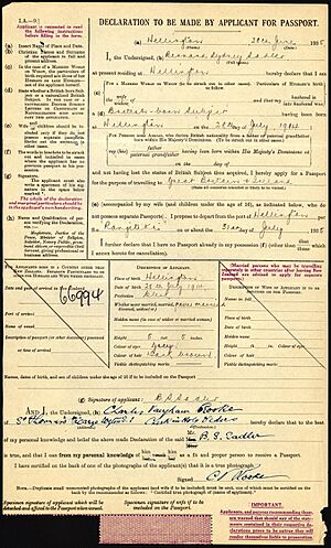 Bernard Sydney Sadler passport application