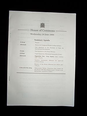 British House of Commons Order Paper (24 June 2009)