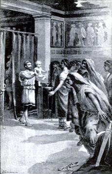 Charon placed his only son in the arms of Pelopidas