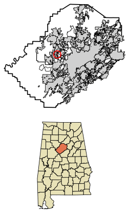 Location of Mulga in Jefferson County, Alabama.