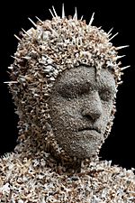 Kiribati Warrior - a life-size bust made from animal bones,fish spines and crushed bone by New Zealand artist, Bruce Mahalski (2013)